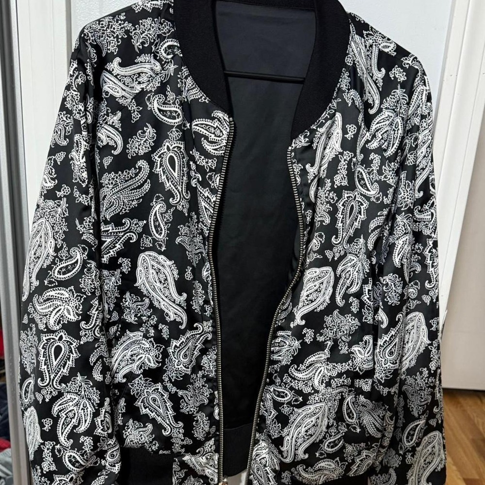 Black and white paisley bomber jacket